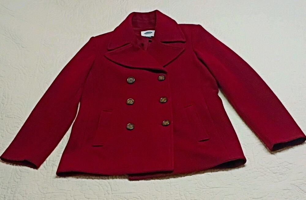 Old Navy Pea Coat Womens M Burgundy Double Breasted Button Front Pockets Lined